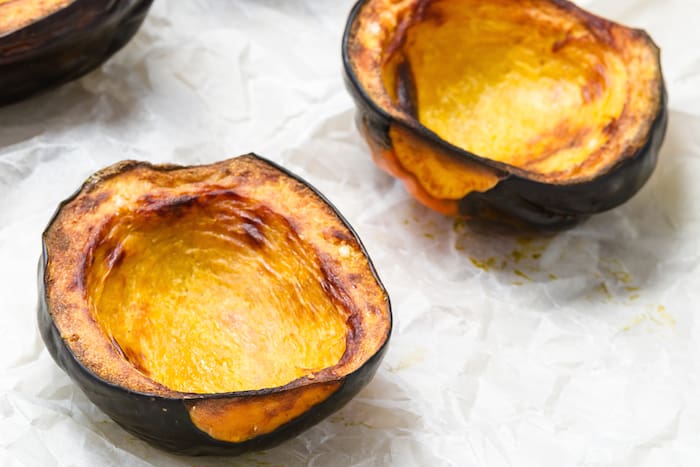Roasted Acorn Squash Stuffed Farro Recipe with Fennel and Feta