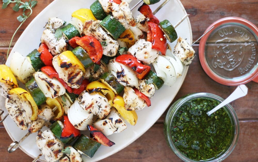 Chicken Kabobs and Herbed Chimichurri Recipe (Hello Summer BBQs!)