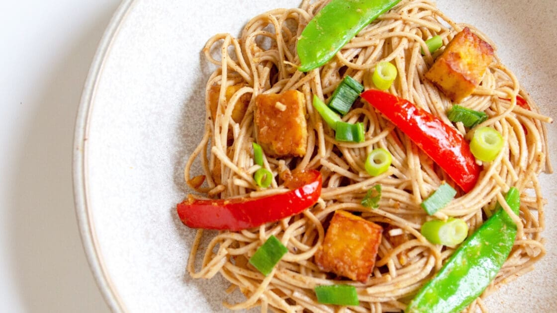 Soba Noodle Stir Fry with a Miso-Almond Butter Sauce